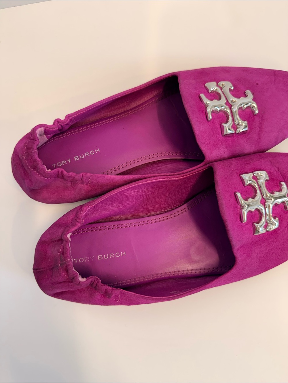 Tory Burch Eleanor Loafer Suede Fuchsia Pink Flats Size 7.5 - Picture 9 of 11